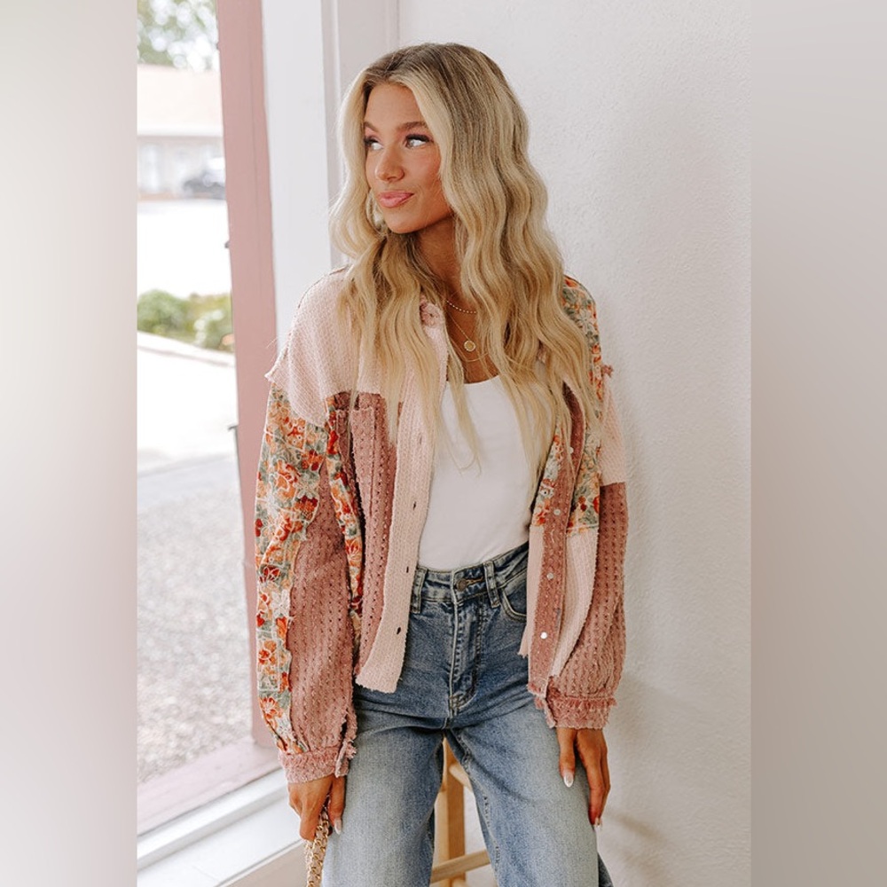 POL coral vintage washed embroidery floral lace twill coat tunic jacket… - Picture 10 of 13